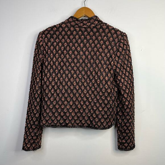 Vintage Adrianna Papell Evening Silk Beaded Embroidered Jacket Black Copper S - Picture 10 of 14